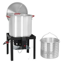 M optimized 100 Qt Seafood Boil Pot Aluminum Crawfish Boiler w/Steam/Boil Basket & Strainer, 110000 BTU Propane Stove Burner with Lifting Hook, 10 PSI Regulator, Outdoor Cooking Shrimp Crab Boiler