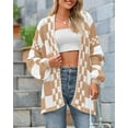 thumbnail image 2 of FUNING Casual Cardigan Sweater for Women Fall 2025 Long Sleeve Open Front Chunky Knit Sweaters Checkered Outwear Coat, 2 of 6