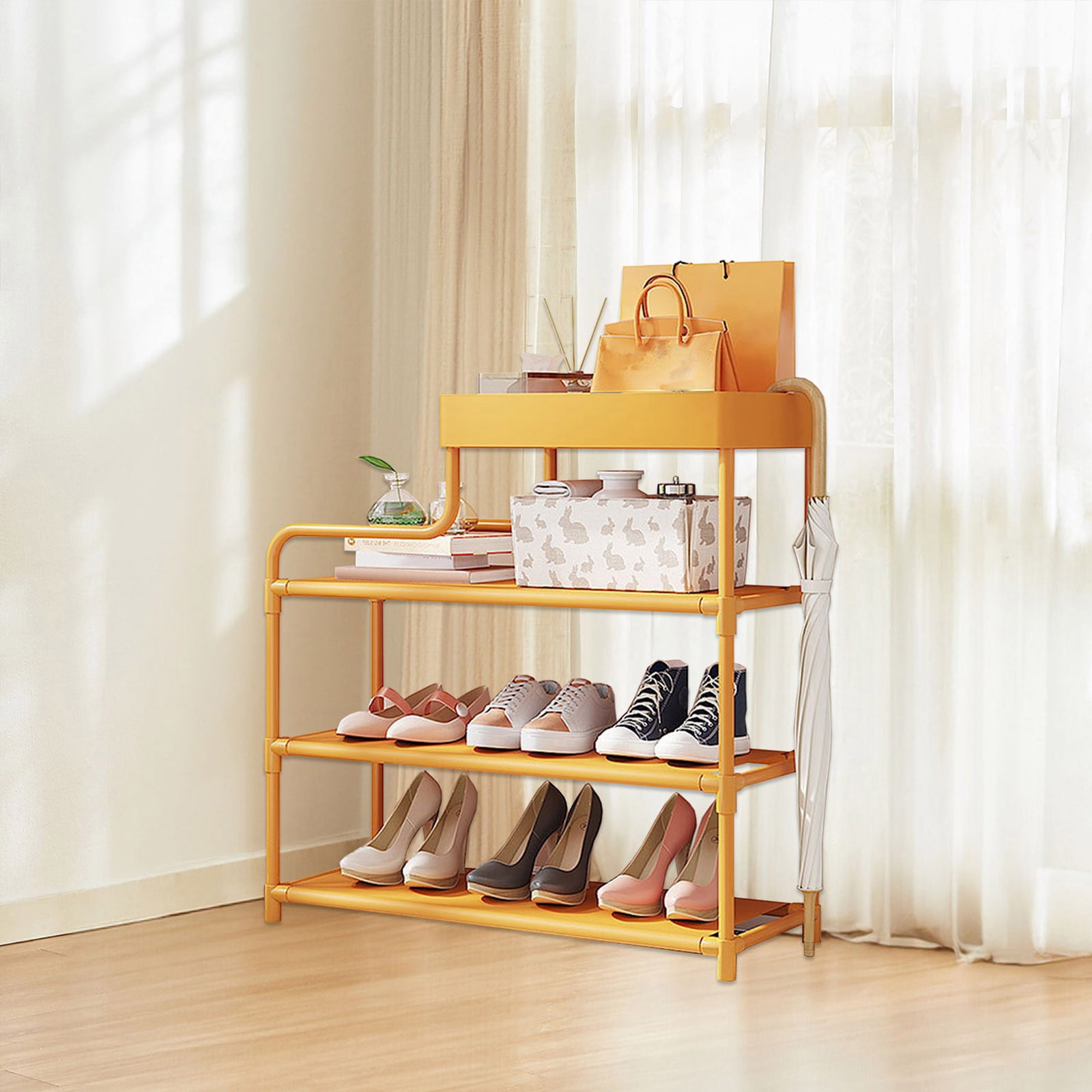 SHENGXINY Shoe Rack,Simple Multi-Layer Dust-Proof Shoe Cabinet,Economic Storage for Home,Doorway,Dormitory,Compact Space-Saving Rack Yellow 19.68x16.53x7.08in