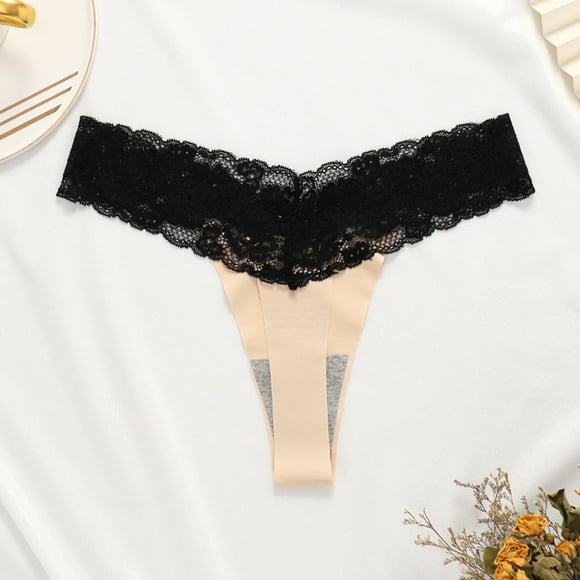 DondPO Lingerie Grande Taille, sous-Vêtements en Coton pour Femmes Strings Sexy en Dentelle sous-Vêtements Respirants Invisibles Tanga T-Back Culottes en Coton, Culottes pour Femmes, sous-Vêtements Sans Couture Beige TG