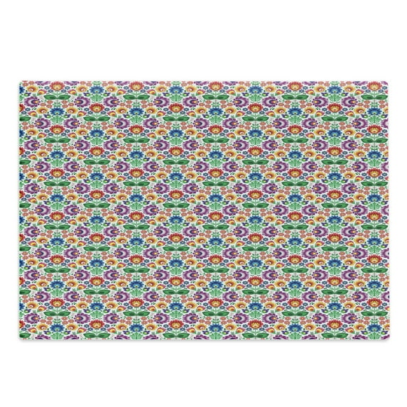 Traditional Cutting Board, Polish Pattern with Floral Motifs and Folkloric Elements Native Cultural, Decorative Tempered Glass Cutting and Serving Board, Large Size, Multicolor, by Ambesonne