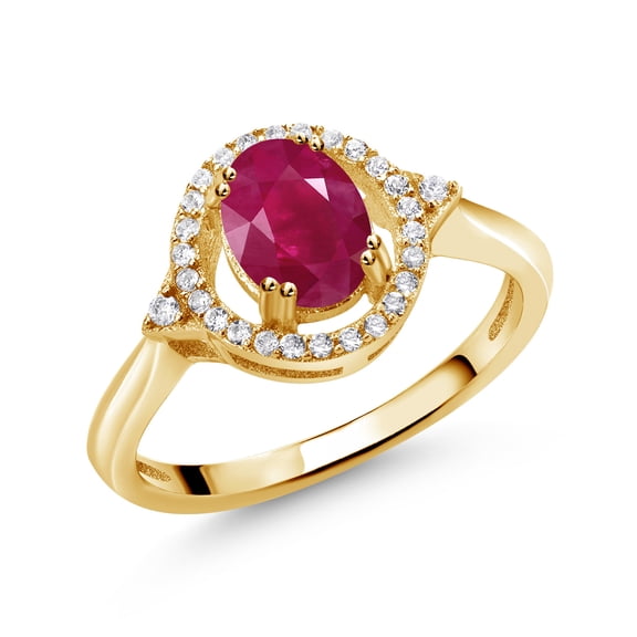 Gem Stone King 1.34 Ct Oval Red Ruby 18K Yellow Gold Plated Silver Ring (Size 8)