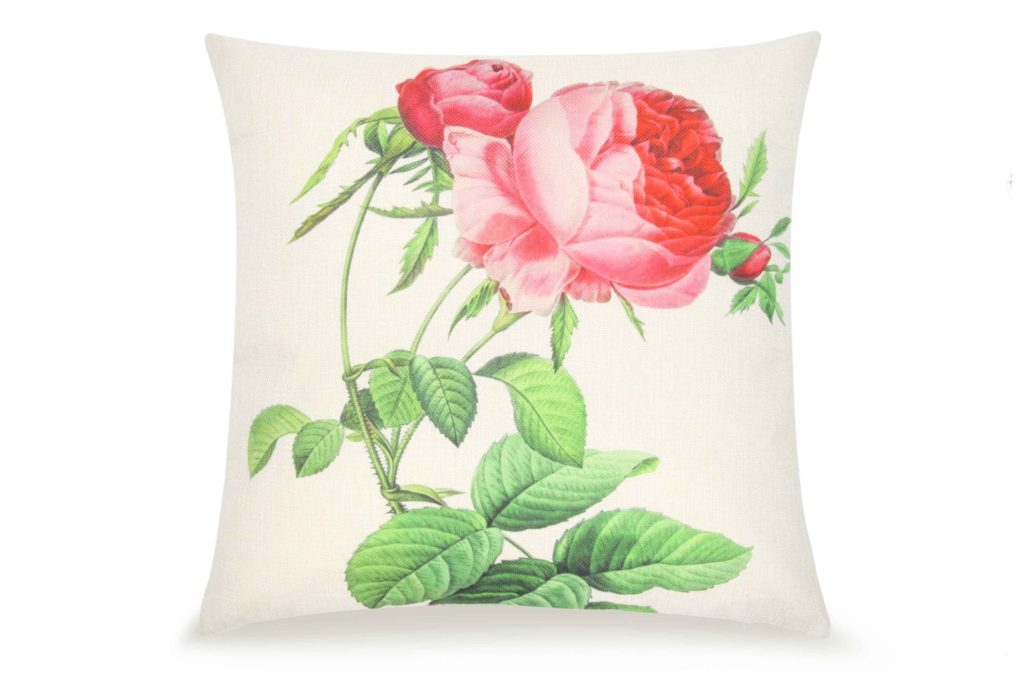 Pal Fabric Blended Linen Flower Square 18x18 Rose Flower Pillow Cover