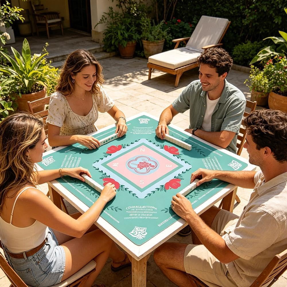 Mini Mahjong Mat, Non-Slip Noise Reducing Game Table Mat for Mahjong Tiles, Portable Rubber Playing Surface for Card Games, Poker, Dominoes and Board Games, Foldable Table Cover for Home Travel