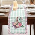 thumbnail image 3 of Easter Bunny Roses Table Runner, Pink Floral Spring Green Buffalo Plaid Washable Cotton Linen Table Runners 48 Inches Long, Dresser Scarf Runner for Nightstand/Coffee/End Tables 13''x48'', 3 of 9