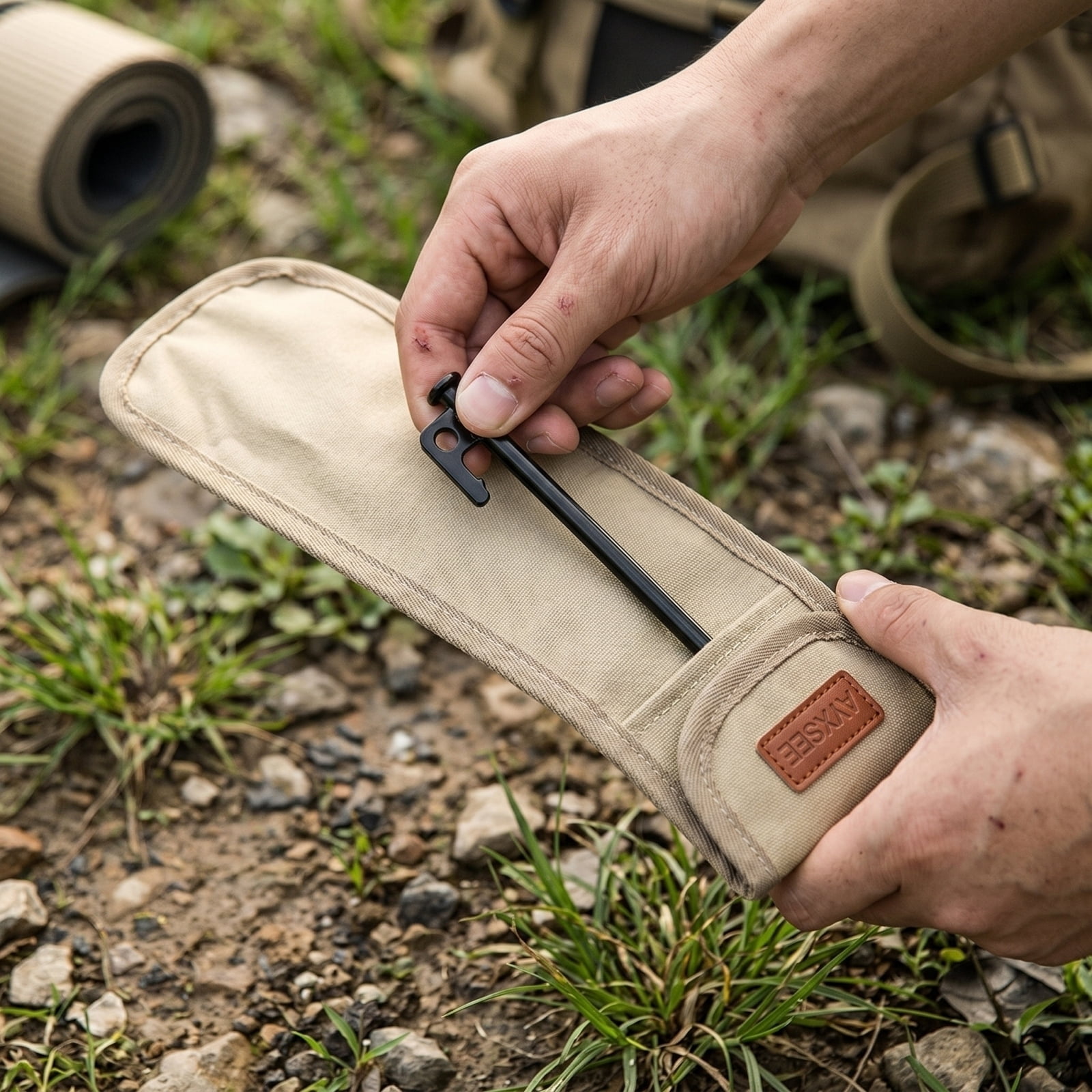 Outdoor Camping Tent Peg Storage Bag Envelope Style Stake Bag for Tent Pegs Stakes and Ground Screws for Camping and Hiking Trip 5x13Inch