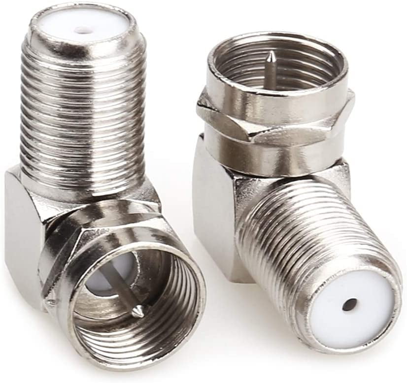 TV T/F Connector Plug to RF Coaxial Antenna Adapter Type F Female to Male 90 Degree 2P