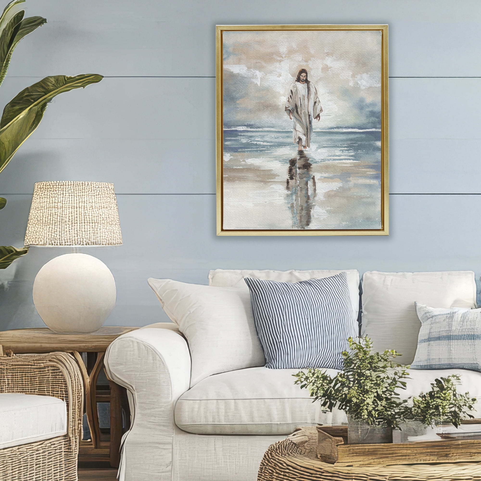 Stupell Industries Jesus on Water Gold Framed Floater Canvas Wall Art, design by Elizabeth Medley