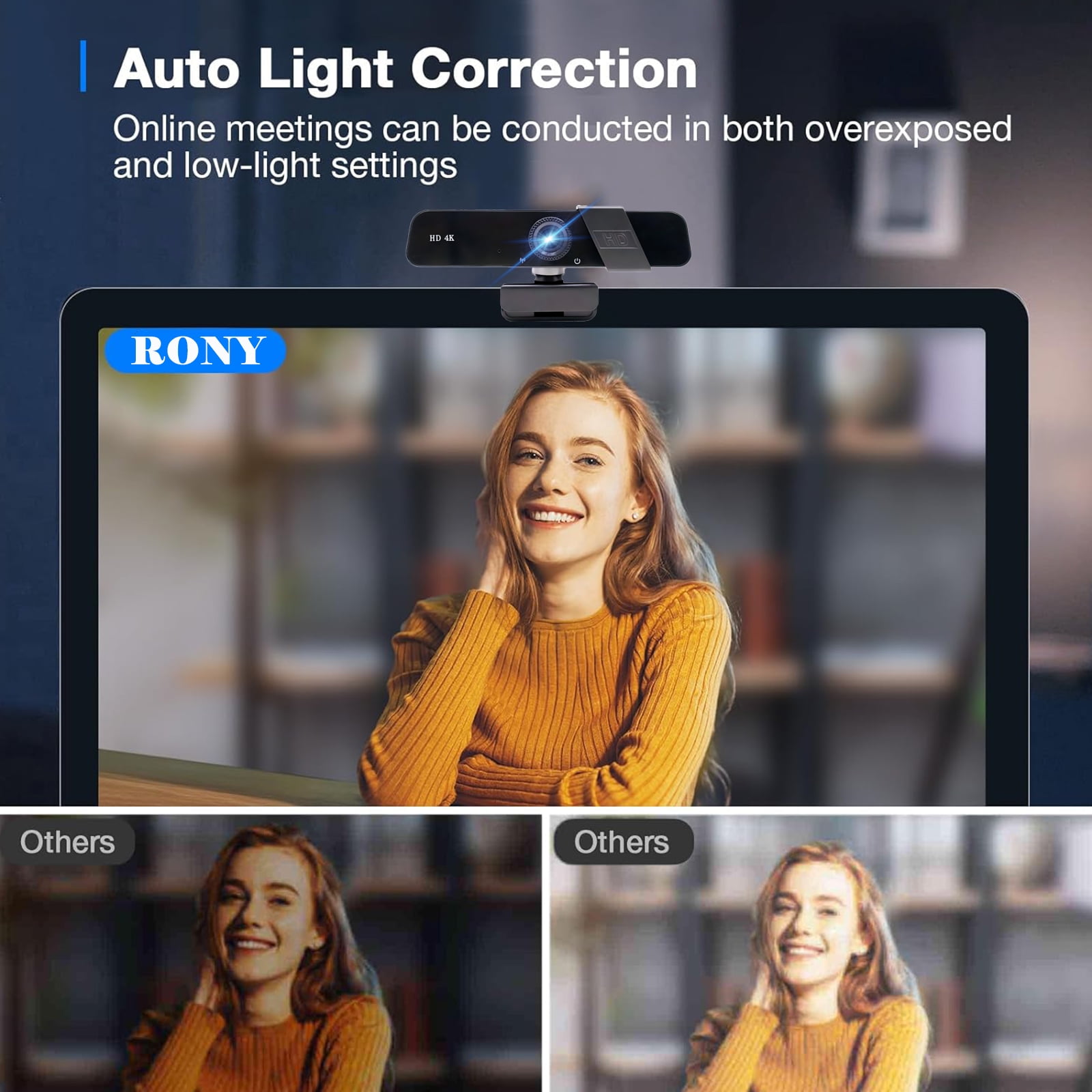 RONY 4K Autofocus Computer Webcam: Plug & Play Computer Camera with Noise-Canceling Mic for PC Streaming Desktop Laptop