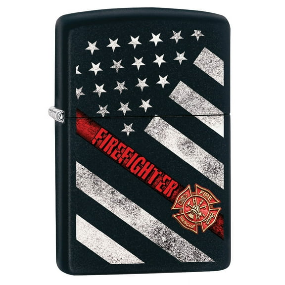 Zippo Lighter: Firefighter Flag - Black Matte 79929