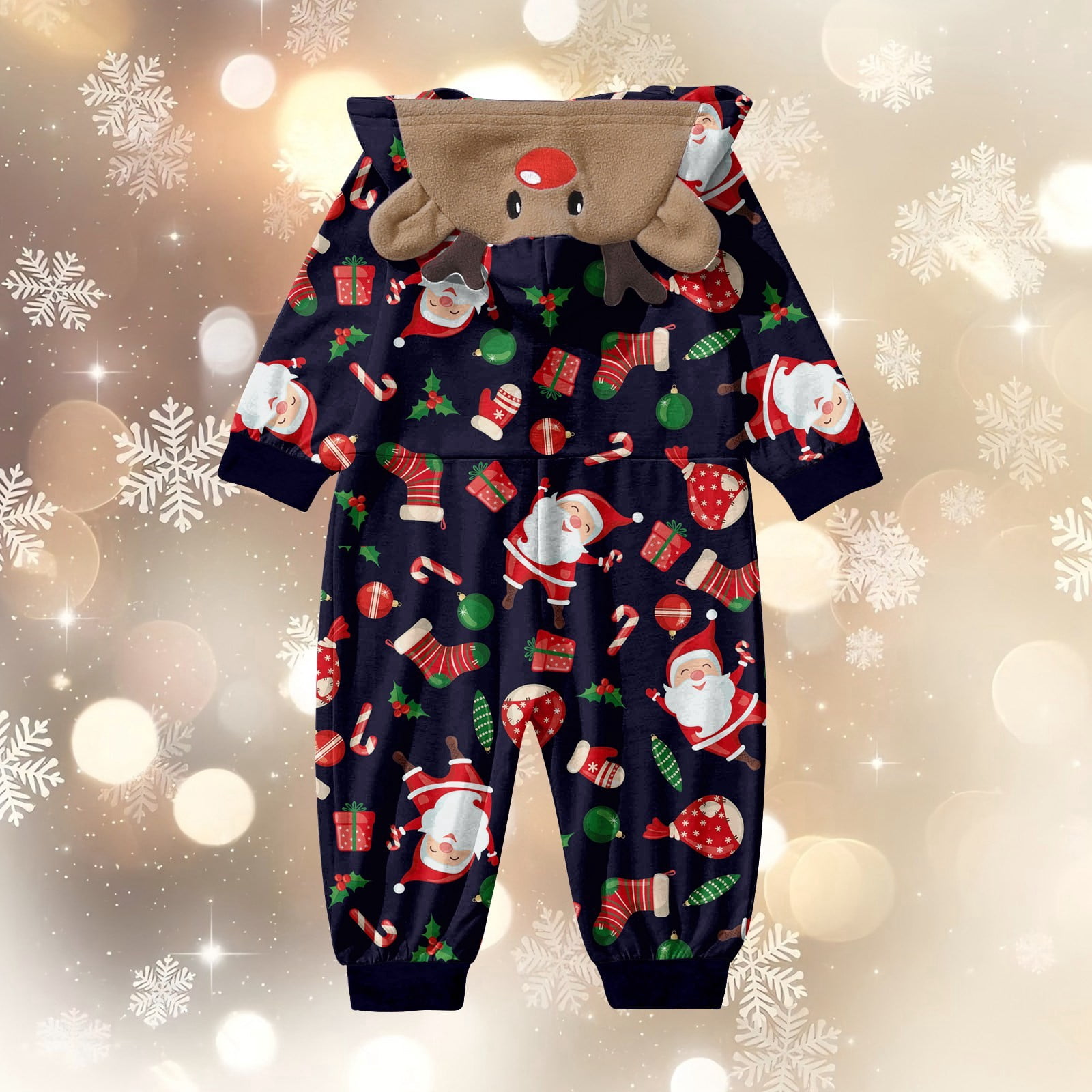 CUZIBR Christmas Family Pajamas Hooded Full Zipper Up Sleepwear Outfits Long Sleeve Cute Snowflake Print One Piece Jumpsuits Loungewear For Baby,Navy,12-18 Months