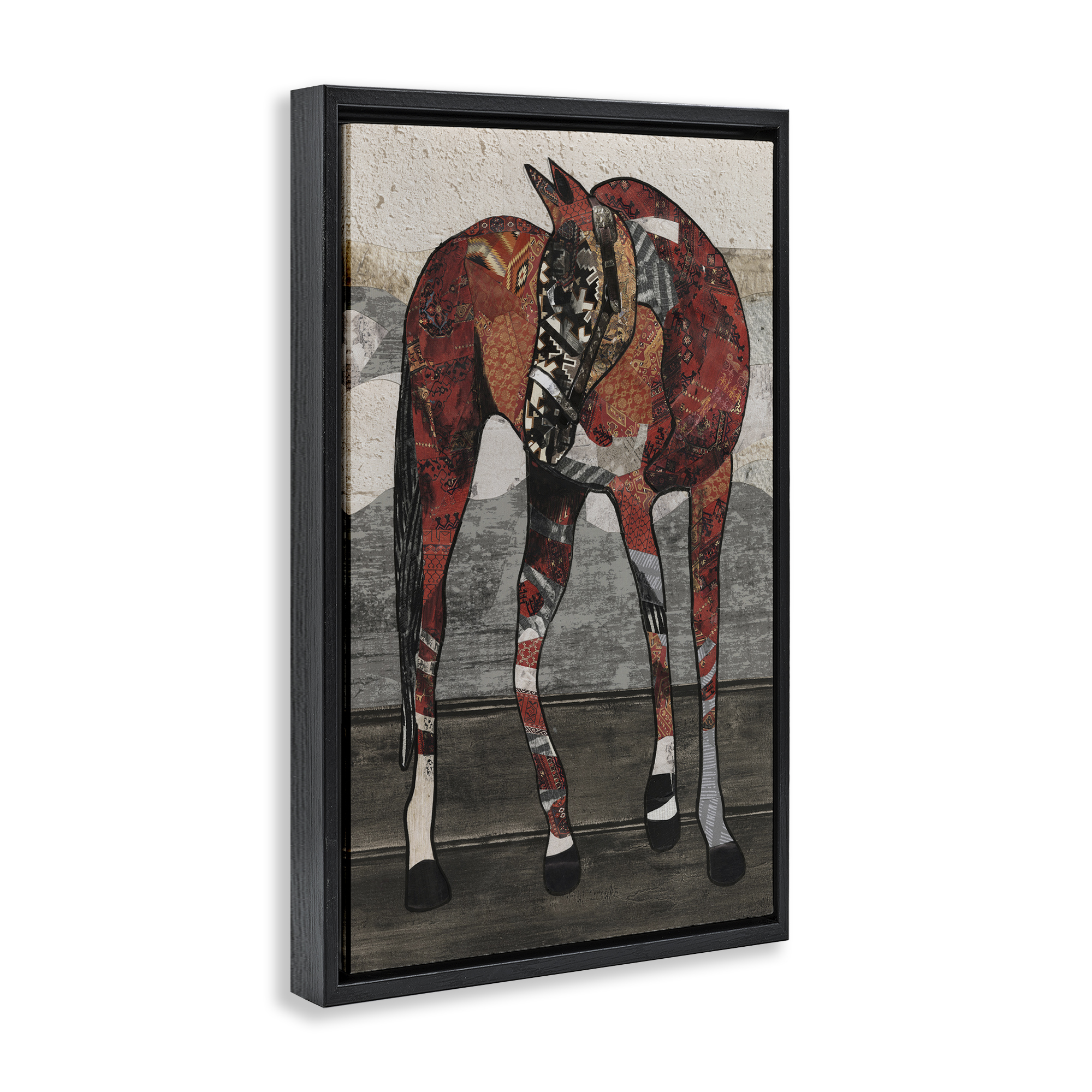Stupell Industries Horse with Geometric Patterns Animals & Insects Painting Black Floater Framed Canvas Art Print Wall Art, 17 x 25
