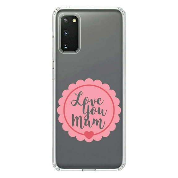 DistinctInk Clear Shockproof Hybrid Case for Galaxy S20 ULTRA / 5G (6.9" Screen) - TPU Bumper Acrylic Back Tempered Glass Screen Protector - Love You Mum - Pink Ribbon
