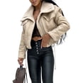 thumbnail image 3 of Lambswool Cropped Jacket Women Oversized Motorcycle Coats Fall Fashion Outfits Winter Clothes Beige S, 3 of 8