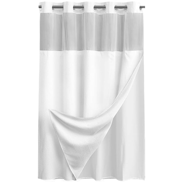 Cortina de ducha sin ganchos con forro a presión, juego de cortina de ducha Less Time Waffle para baño, 183 cm x 190 cm