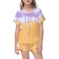 thumbnail image 1 of Hiiyo Girls Pajamas Ice-Cream Print Short Sleeve Button Shirt Shorts Sleepwear Set, 1 of 3