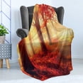 thumbnail image 4 of Woodland Soft Flannel Fleece Throw Blanket, Sun Beams Through Misty Old Forest in Fall Season Morning View Dreamy Picture, Cozy Plush for Indoor and Outdoor Use, 50" x 60", Yellow Red, by Ambesonne, 4 of 5
