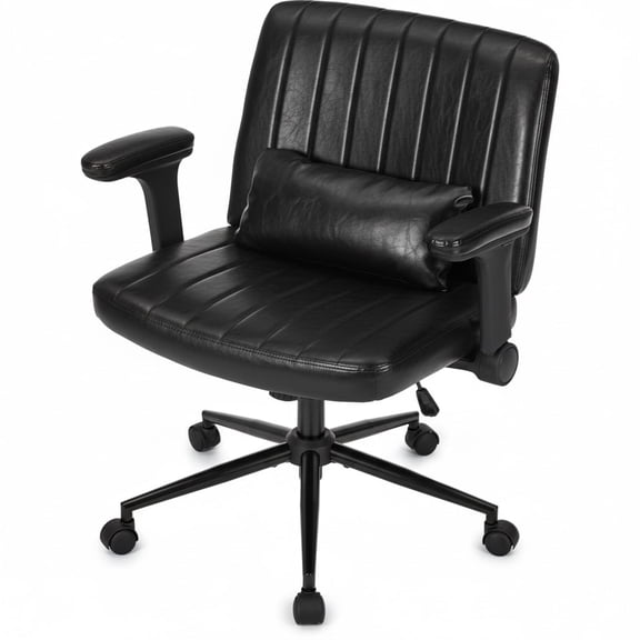 IPKIG Criss Cross Office Chair with Wheels, Adjustable Flip-Up Arms, Wide Seat Ergonomic Swivel Desk Chair for Living Room Home Office Computer Vanity, PU Leather Black