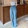 thumbnail image 4 of Rimocy - Vaqueros holgados de cintura alta azules retro para mujer, pantalones vaqueros de pierna ancha con bolsillo, ropa de calle para mujer, pantalones rectos sueltos, otoño 2022, 4 of 6