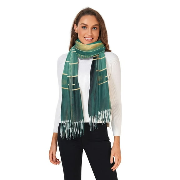 Women Winter Scarves Fashion Pashmina Shawl Wraps Long Blanket Scarf for Fall Spring Abstract Teal Geometric