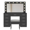 thumbnail image 3 of Zimtown Makeup Vanity Desk with Large Mirror & Charging Station, Vanity Table with 9 Drawers & Visible Glass Top, Bedroom Dressing Table, Black, 3 of 11