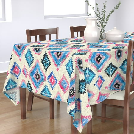 

Cotton Sateen Tablecloth 70 Square - Diamond Kilim Ikat Southwestern Boho Watercolor Print Custom Table Linens by Spoonflower