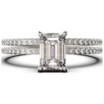 Art deco 2.00 Carat Emerald Cut Diamond Moissanite Engagement Ring Set, Wedding Ring in 925 Sterling Silver With 18k White Gold Plating Feminine Gift, Promise Ring, Anniversary Gift