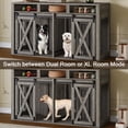 thumbnail image 5 of 63" Double Dog Crate furniture for 2 Large Dogs, Farmhouse Style Dog Cage TV Stand with Sliding Door, Dog Kennel Indoor with Removable Divider, Grey, 5 of 6