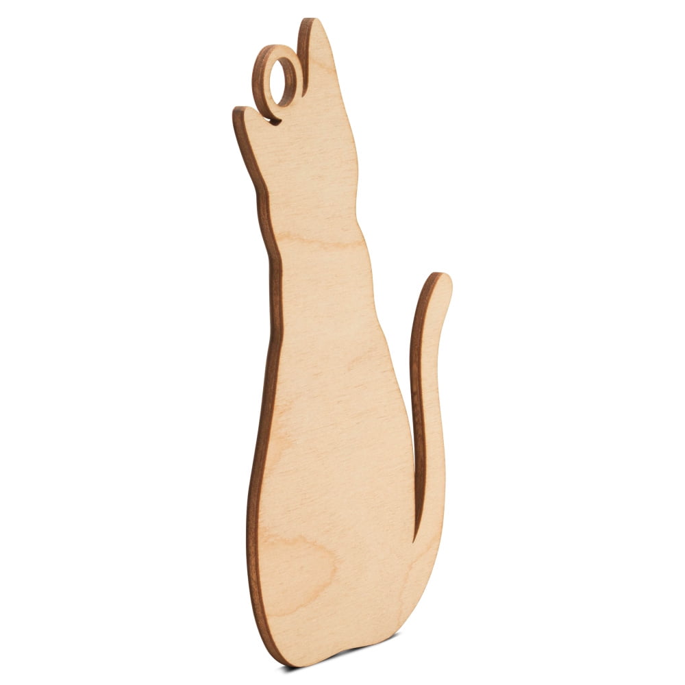 Wood Cat Ornament 8 inch, Pack of 5 Small Christmas/Halloween Decorations Cat Themed Cutouts for Crafts, by Woodpeckers