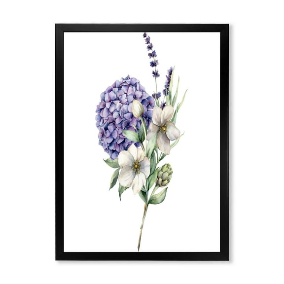 Designart 'Bouquet Of Lavender Anemone Artichoke & Hydrangea ' Traditional Framed Art Print