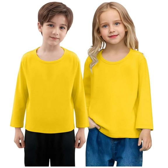 Sentuca 2PC Girls Shirts Cotton Long Sleeve Tops Solid Color Casual Crew Neck Shirts for Kids Clothes Size 6 Years