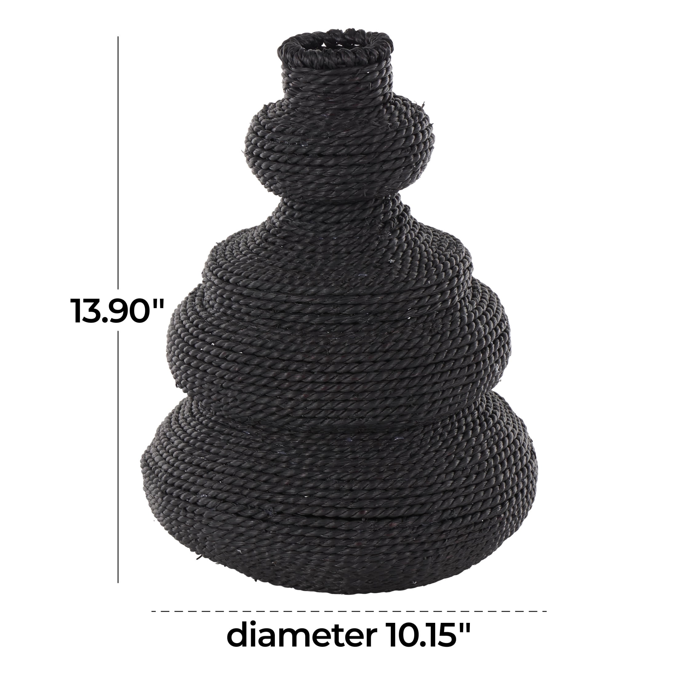 DecMode 14" Handmade Woven Bubble Black Seagrass Vase with Abstract Bubble Shape