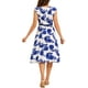thumbnail image 3 of INSPIRE CHIC Vestido Midi Vintage de los 50 para Mujer con Cuello Barco, Mangas Cortas y Cinturón, Floral, Blanco y Azul, 3 of 6