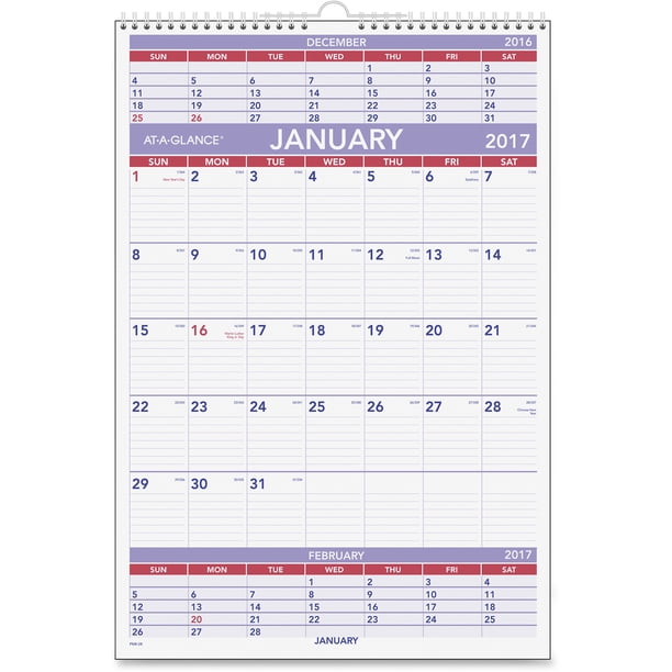ATAGLANCE ThreeMonth Wall Calendar, 15 1/2 x 22 3/4, 2017