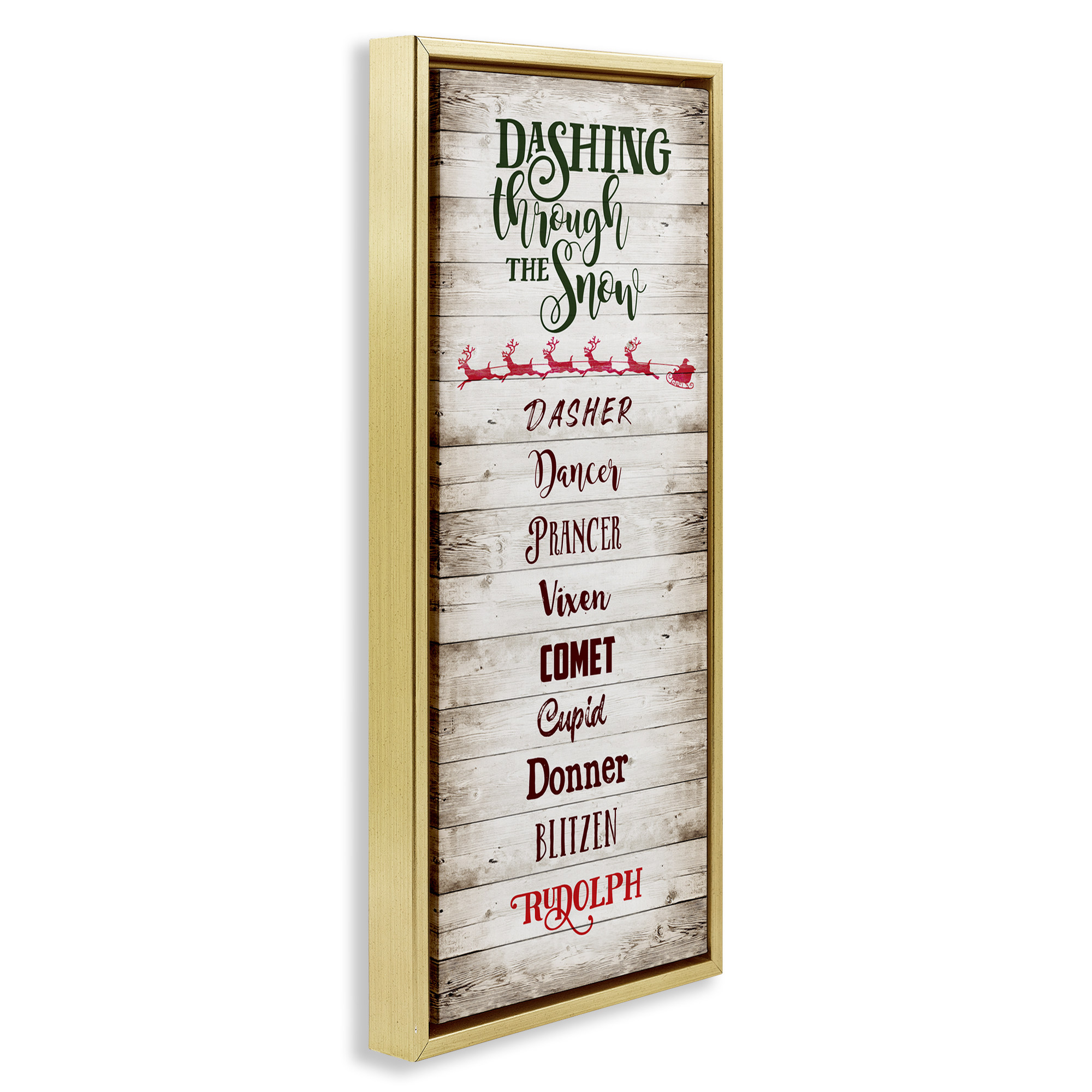 Stupell Industries Rustic Santa's Reindeer Holiday Painting Gold Floater Framed Canvas Art Prints Wall Art, 11 x 25