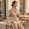 thumbnail image 5 of Szluipve 2 Piece Sets for Women 2 Piece Tracksuit Outfit Striped Side Zip‑Up Collar Jacket & Wide Leg Pants Set Ribbed Knit Casual Loungewear Suit for Daily Vacation Khaki S, 5 of 8