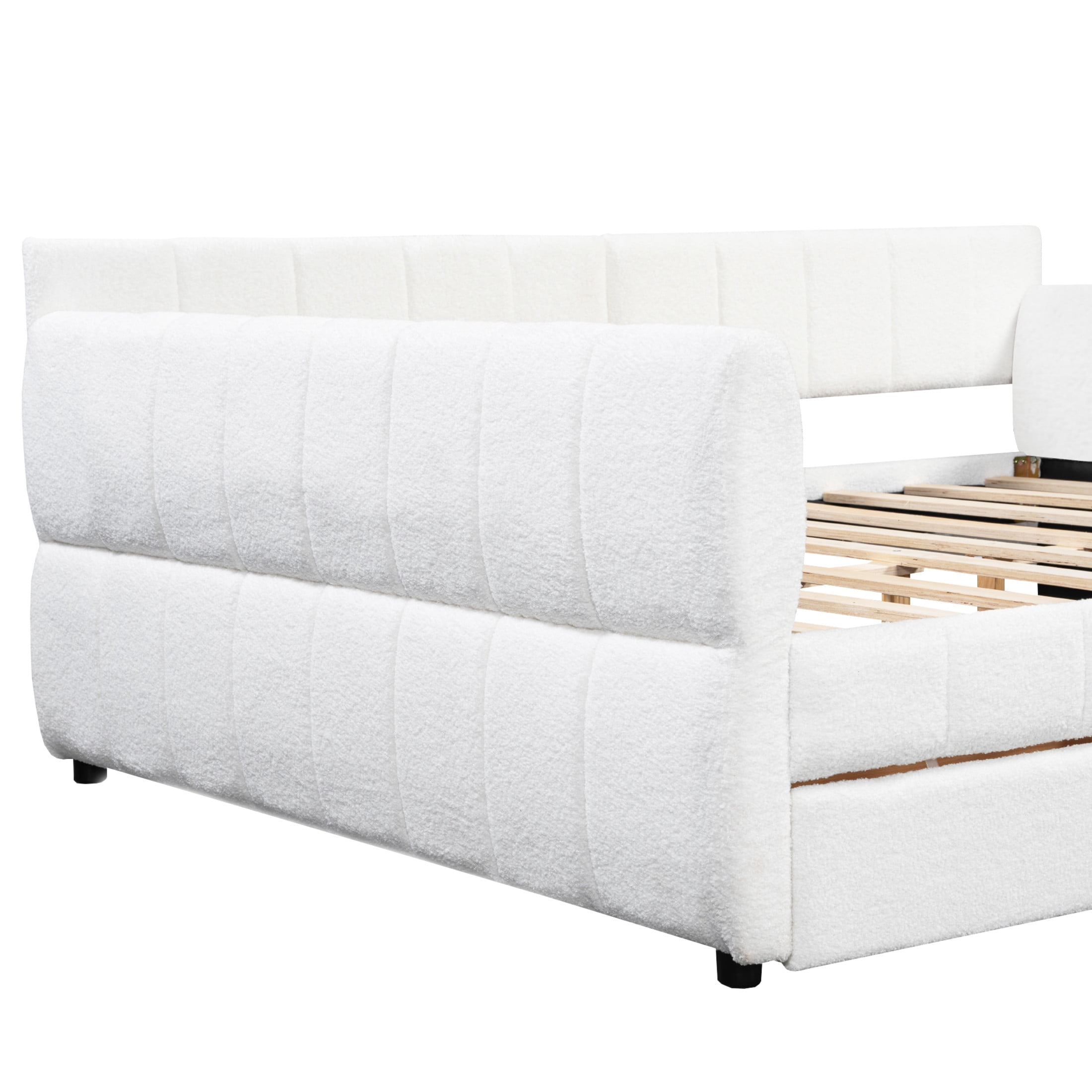 Noble House Alver Queen Upholstered Platform Bed, Luxurious Lambswool Frame with USB Ports and 2 Drawers, White