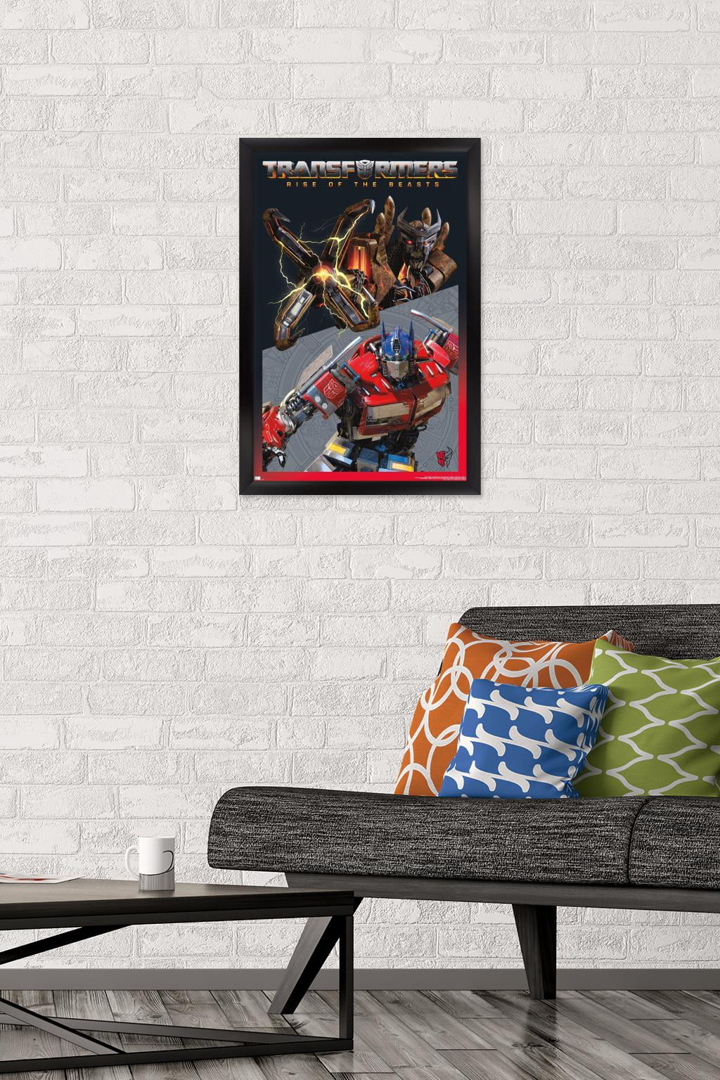 Transformers: Rise of the Beasts - Optimus Prime vs. Scourge Wall Poster, 14.725" x 22.375" Framed