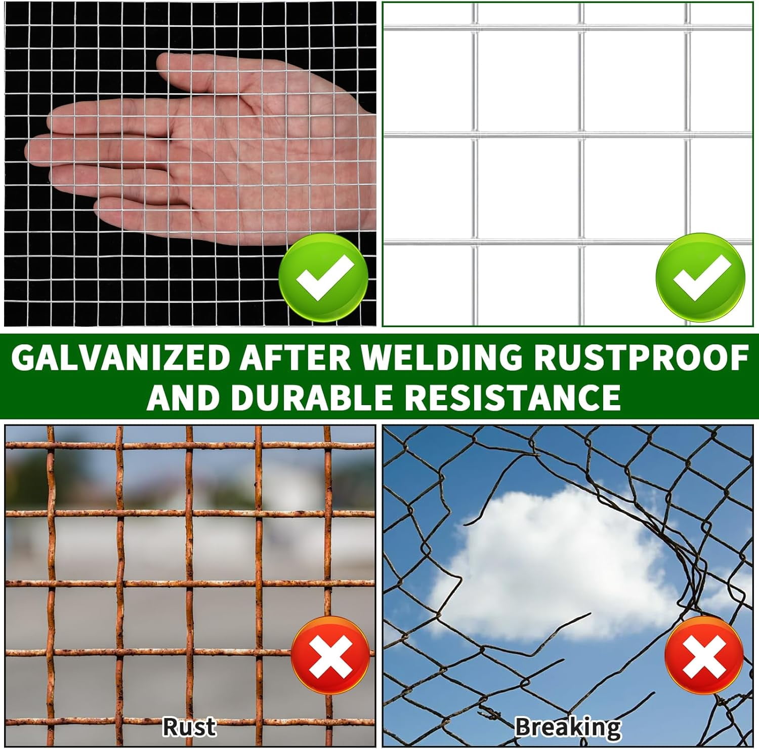 Historyli Hardware Cloth Chicken Wire Fence, Galvanized Steel Mesh Rolled Fencing for Garden, Silver