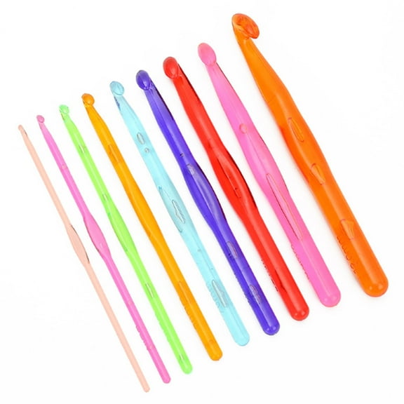 TUWAFE Crochet Hook Set, Colorful Plastic Crochet Hooks, Smooth Knitting Needles, 9-Piece
