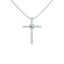 Natural Aquamarine with Moissanite Cross Pendant Necklaces for Women in Sterling Silver,March Birthstone Jewelry Gifts for Her Birthday,Wedding Anniversary,Mothers Day, Christmas,Valentines