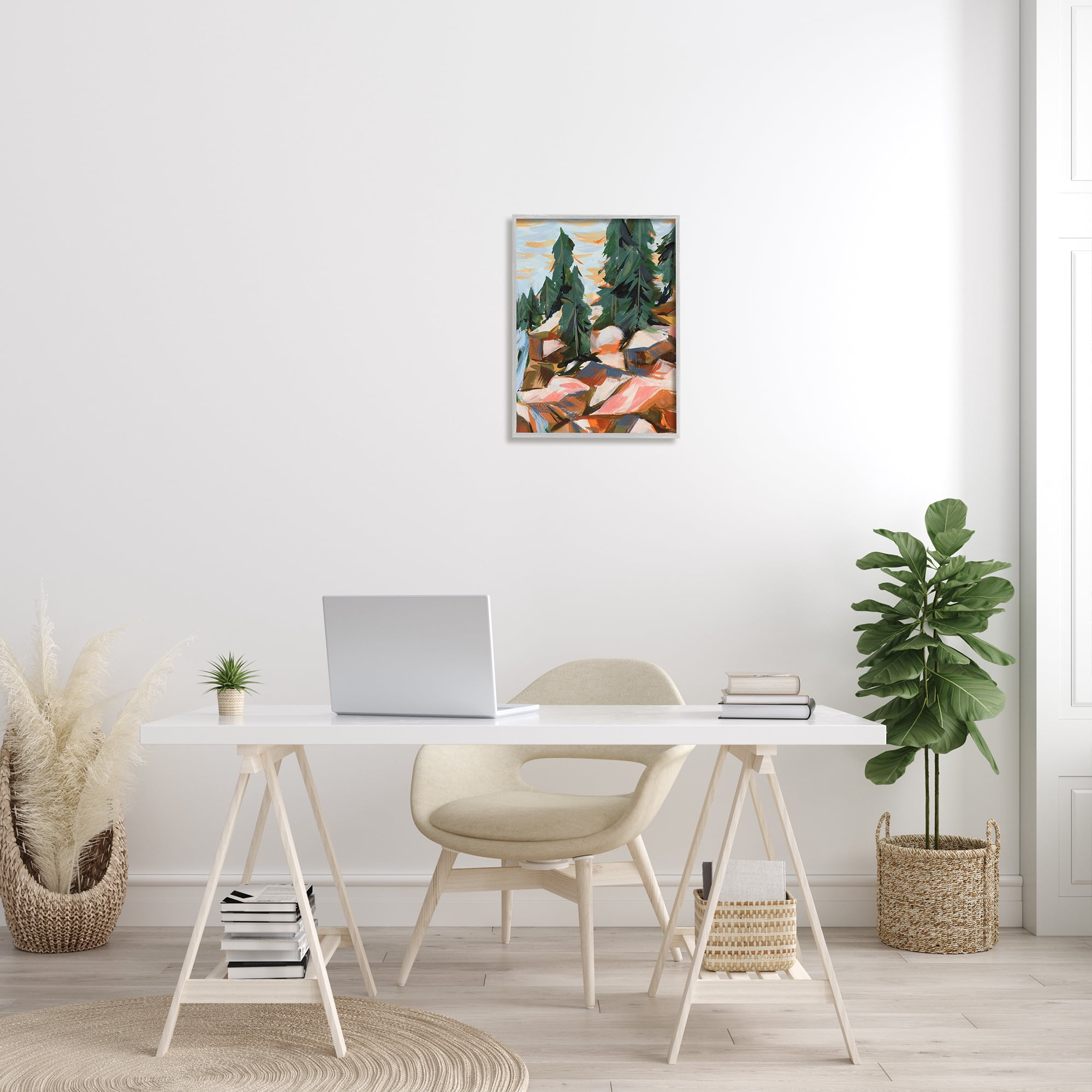 Stupell Abstract Geometric Landscape Waterfall Landscape Painting Gray Framed Art Print Wall Art