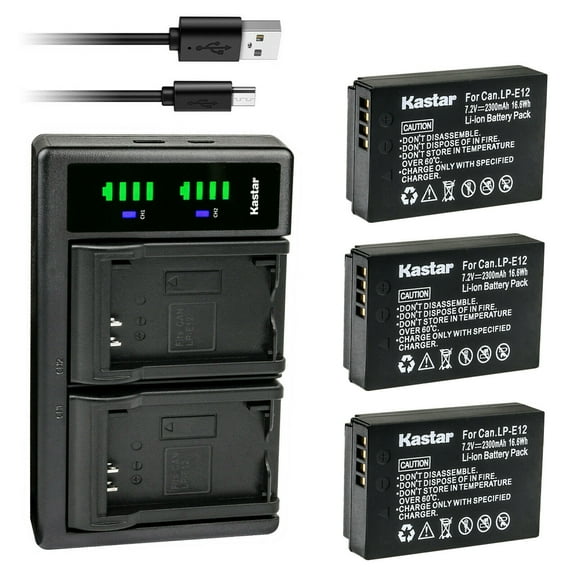 Kastar 3-Pack Battery and LTD2 USB Charger Replacement for Canon LP-E12 LPE12 Battery, Canon LC-E12 LC-E12E Charger, Canon EOS M50 Mark II, EOS M100, EOS M200, EOS Rebel SL1, PowerShot SX70 HS Camera