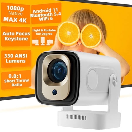 Yinzam HY260 Pro Updated 1080p Native Projector MAX 4K with Android 11 Auto Focus WiFi 6 0.8:1 Short Throw 2GB/16GB Movie Projector