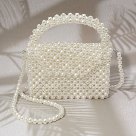 Pearl Beaded Top Handle Flap Hand Bag / Crossbody Bag