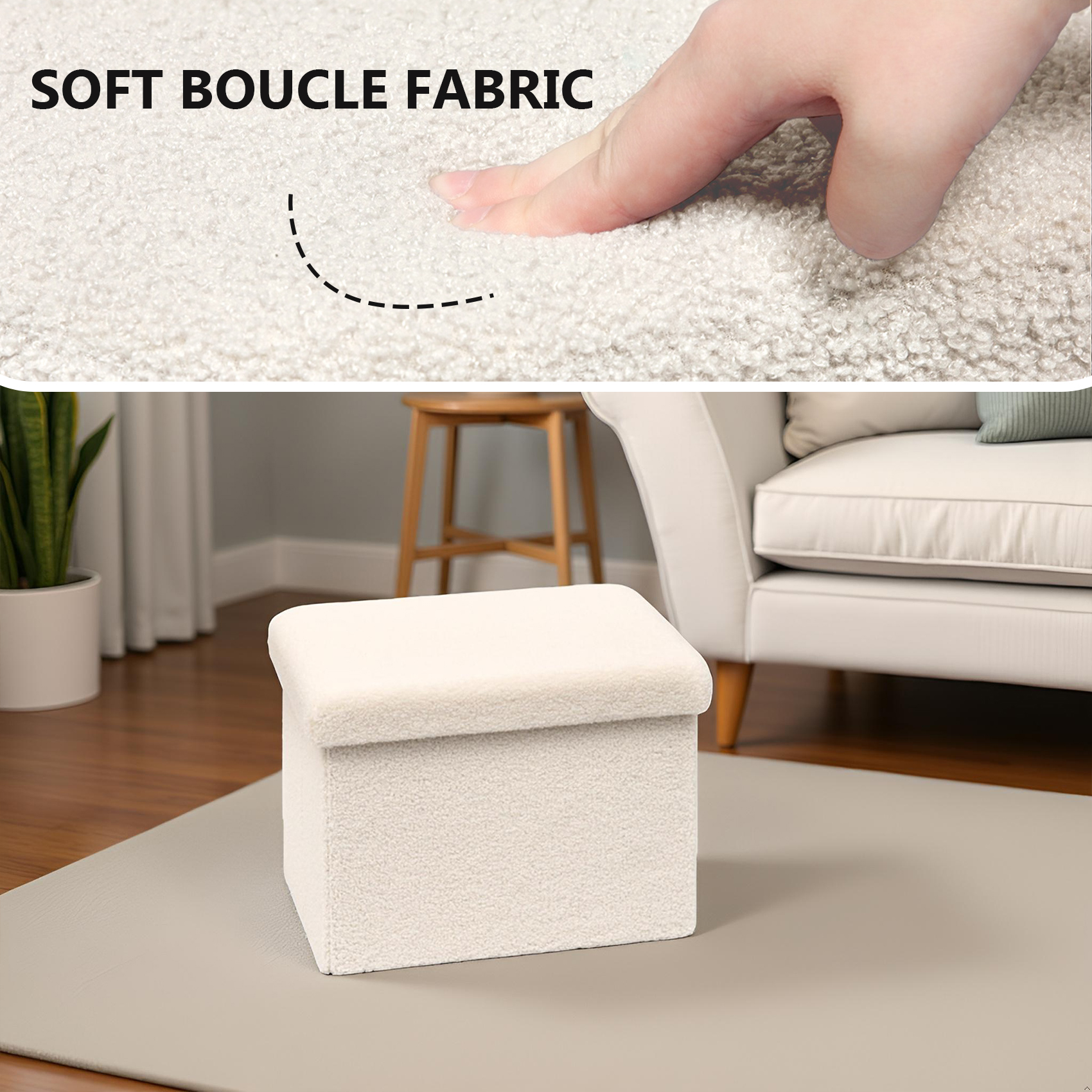 PINPLUS 16.5" Folding Storage Ottoman, White Sherpa photo 5