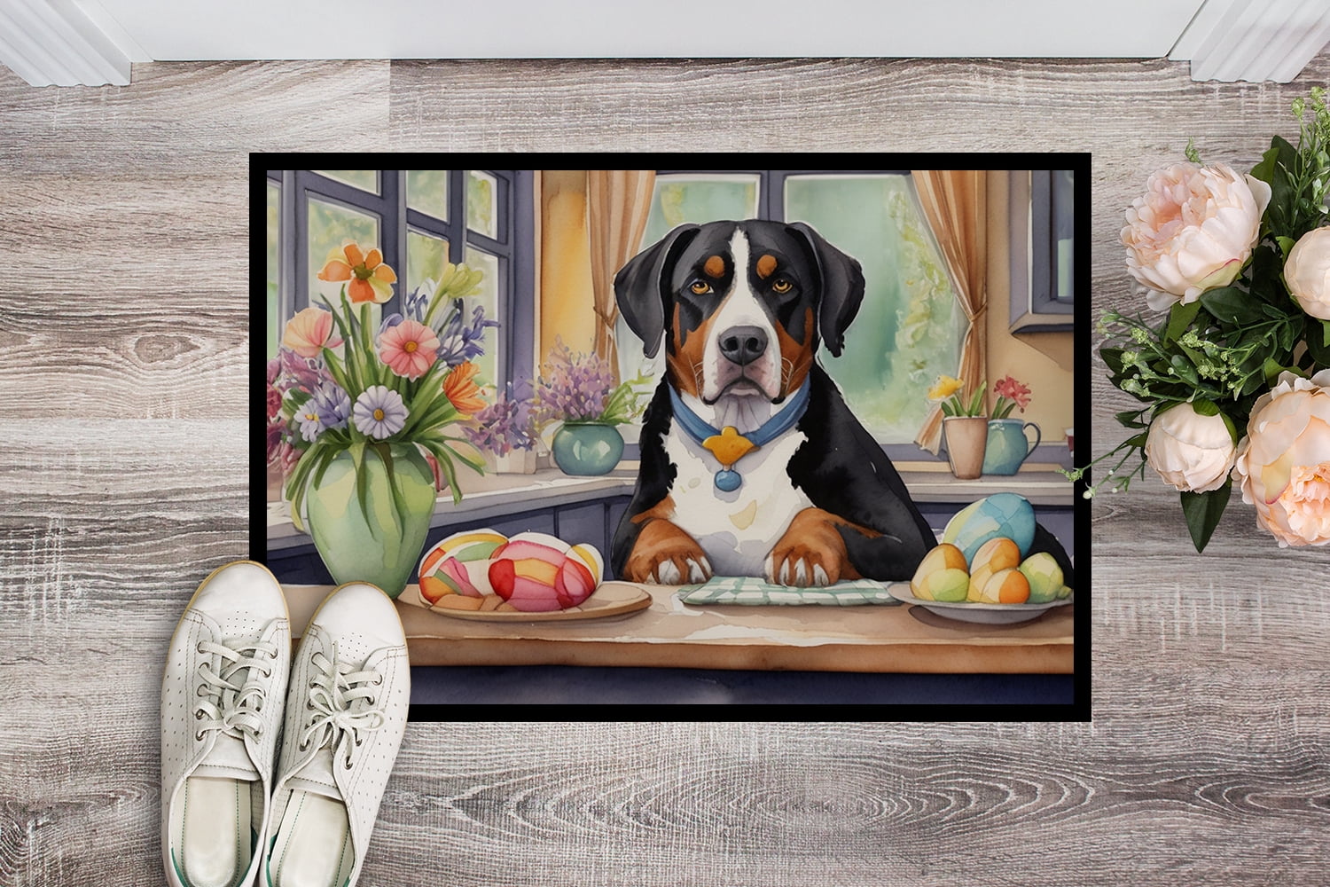 Decorating Easter Yorkshire Terrier Doormat