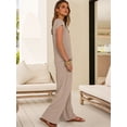 thumbnail image 6 of ANRABESS 2 Piece Sets for Women Lounge Outfits Summer V Neck Cap Sleeve Top Wide Leg Pants Vacation Beach Travel Set Apricot Large, 6 of 9