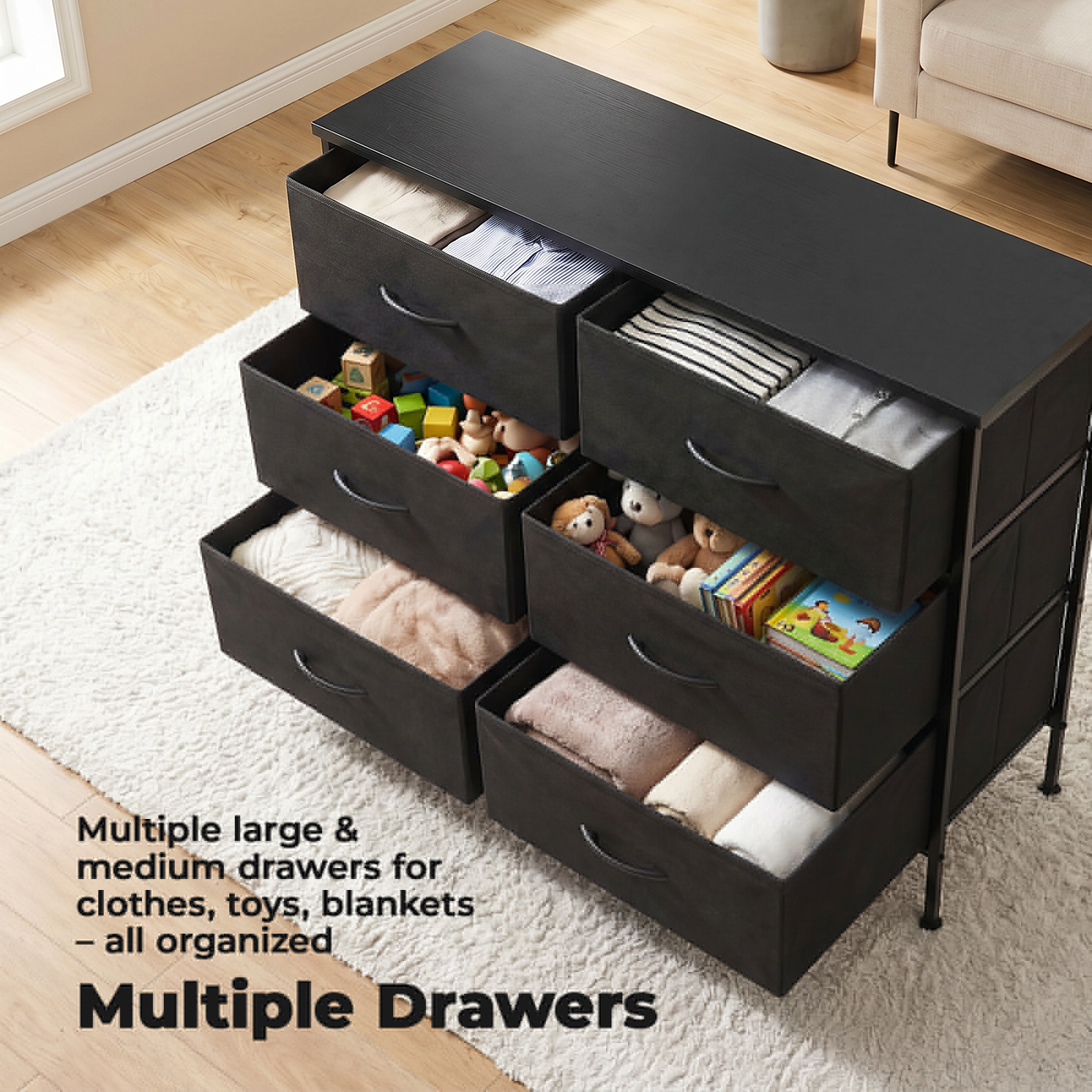 Alvantor Tall Dresser Fabric Storage Tower ,Wooden Top for Kid Room, Closet, Entryway, Nursery