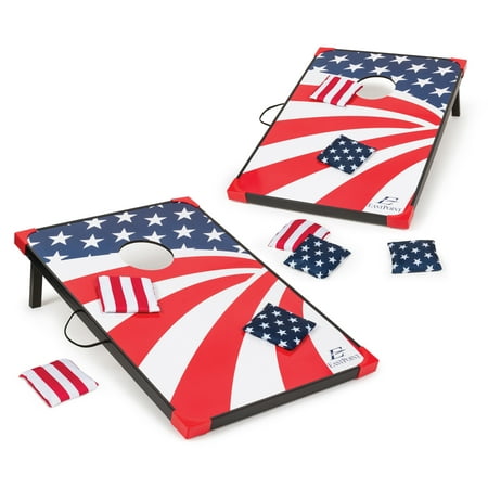EastPoint Sports Stars and Stripes Cornhole, Bean Bag Toss Game Set; Reinforced Edges and Corners; Bags Glide on Easy-Slide Surface; Boards Attach Together for Transport; Includes 8 Bean